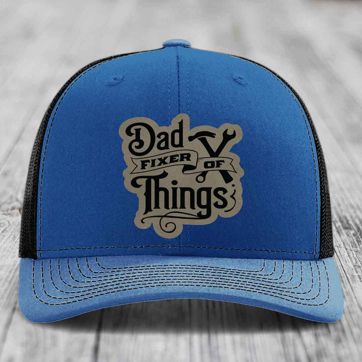 Dad Fixer of Things - Leather Patch Hat - Light Brown to Black Patch - Richardson 112 Snapback Trucker Hat