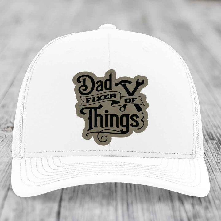 Dad Fixer of Things - Leather Patch Hat - Light Brown to Black Patch - Richardson 112 Snapback Trucker Hat