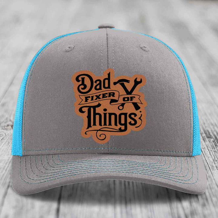 Dad Fixer of Things - Leather Patch Hat - Rawhide to Black Patch - Richardson 112 Snapback Trucker Hat