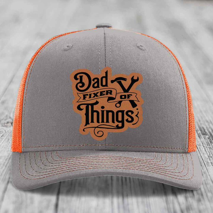 Dad Fixer of Things - Leather Patch Hat - Rawhide to Black Patch - Richardson 112 Snapback Trucker Hat