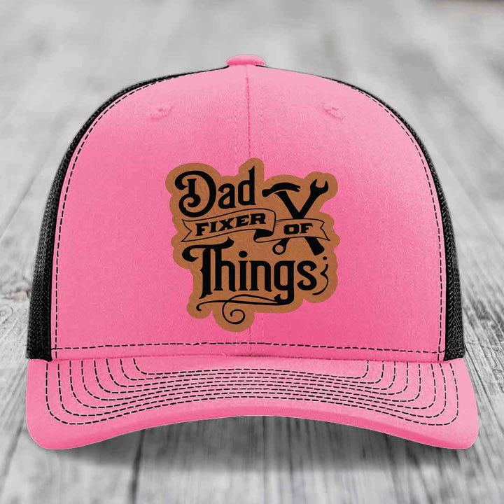 Dad Fixer of Things - Leather Patch Hat - Rawhide to Black Patch - Richardson 112 Snapback Trucker Hat