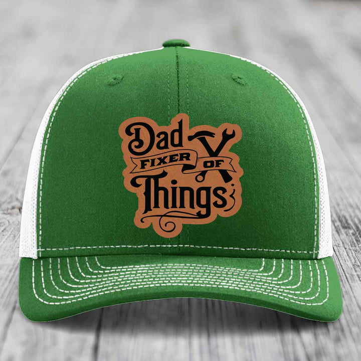 Dad Fixer of Things - Leather Patch Hat - Rawhide to Black Patch - Richardson 112 Snapback Trucker Hat