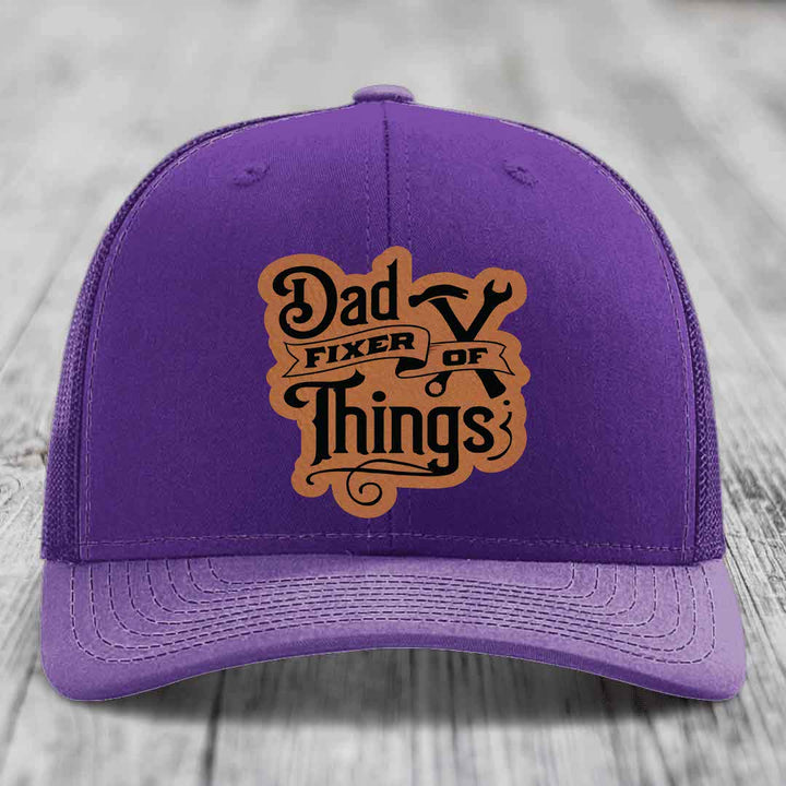 Dad Fixer of Things - Leather Patch Hat - Rawhide to Black Patch - Richardson 112 Snapback Trucker Hat