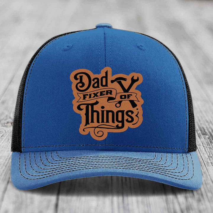 Dad Fixer of Things - Leather Patch Hat - Rawhide to Black Patch - Richardson 112 Snapback Trucker Hat