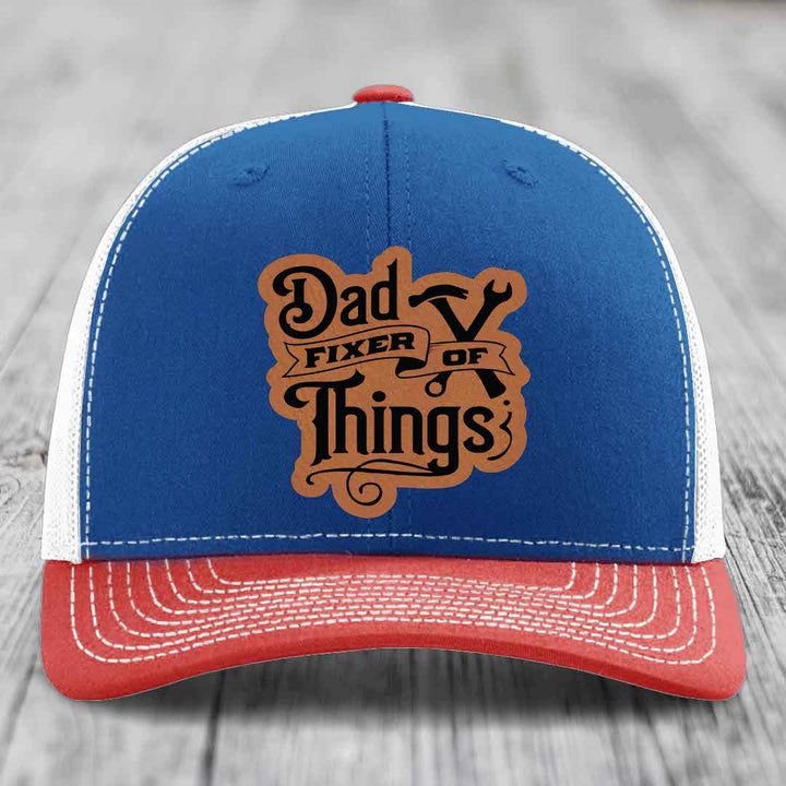Dad Fixer of Things - Leather Patch Hat - Rawhide to Black Patch - Richardson 112 Snapback Trucker Hat