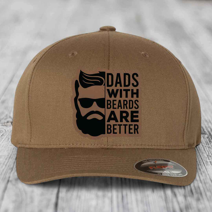 Dads With Beards Are Better - Leather Patch Hat - Dark Brown to Black Patch - Flexfit 6277 Fitted Hat