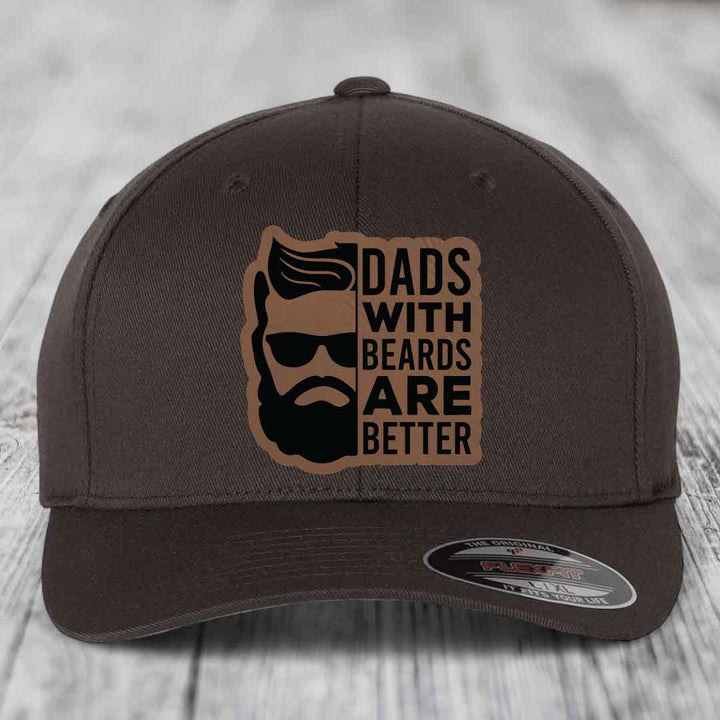 Dads With Beards Are Better - Leather Patch Hat - Dark Brown to Black Patch - Flexfit 6277 Fitted Hat