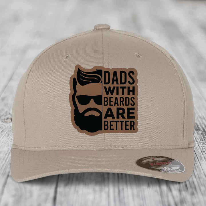 Dads With Beards Are Better - Leather Patch Hat - Dark Brown to Black Patch - Flexfit 6277 Fitted Hat