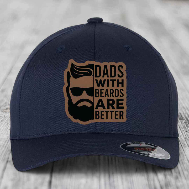 Dads With Beards Are Better - Leather Patch Hat - Dark Brown to Black Patch - Flexfit 6277 Fitted Hat