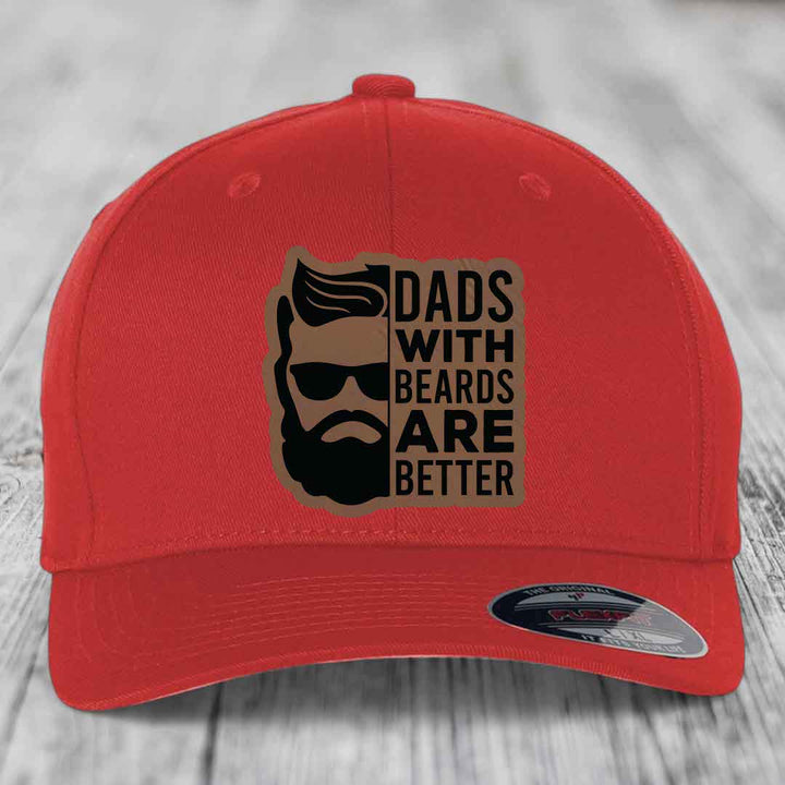 Dads With Beards Are Better - Leather Patch Hat - Dark Brown to Black Patch - Flexfit 6277 Fitted Hat