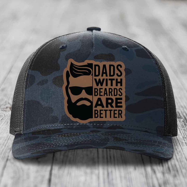 Dads With Beards Are Better - Leather Patch Hat - Dark Brown to Black Patch - Richardson 112PFP Snapback Trucker Hat