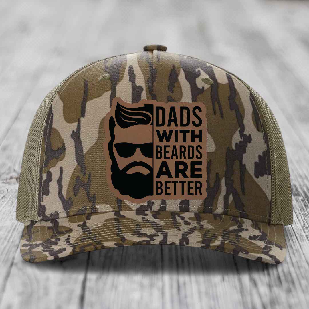 Dads With Beards Are Better - Leather Patch Hat - Dark Brown to Black Patch - Richardson 112PFP Snapback Trucker Hat