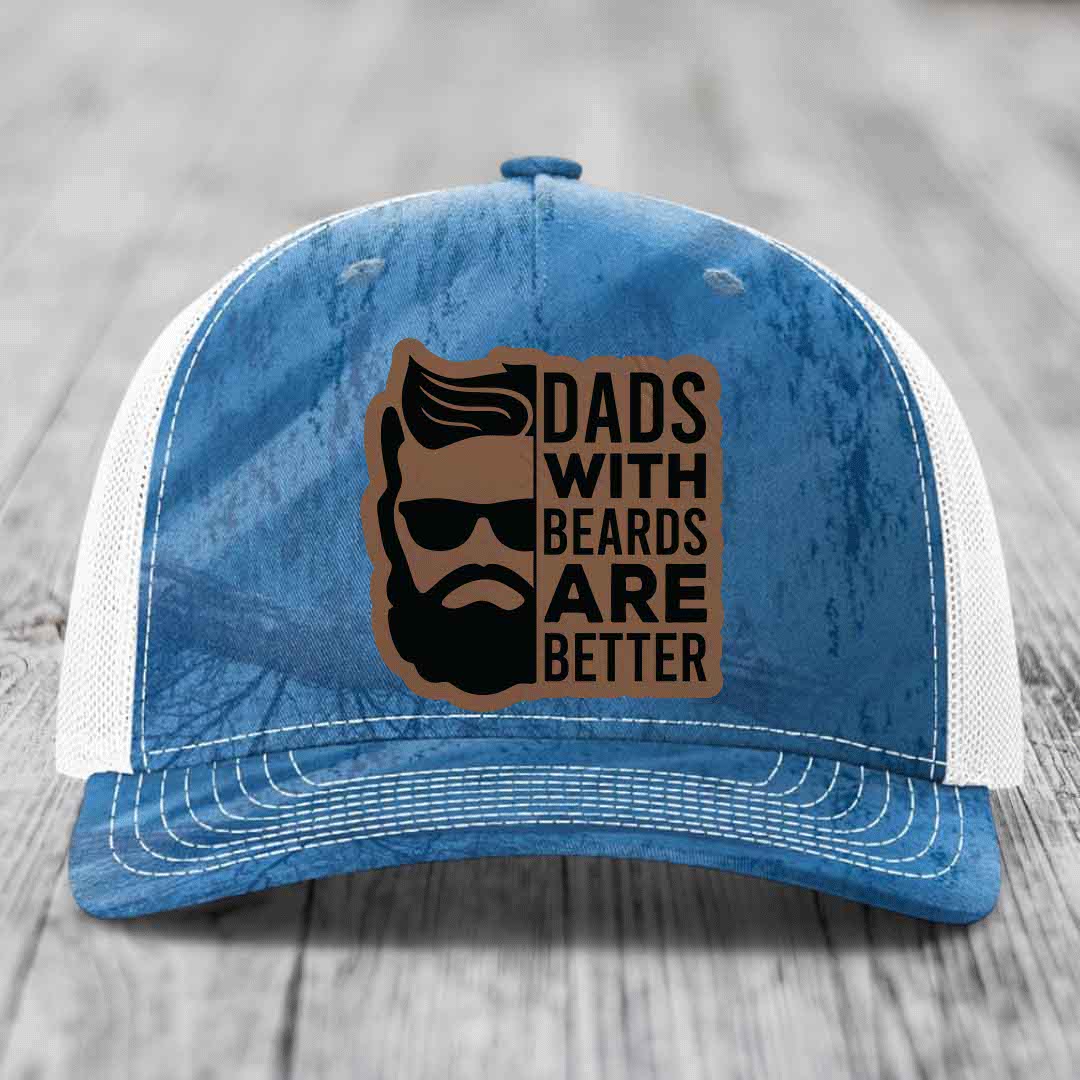 Dads With Beards Are Better - Leather Patch Hat - Dark Brown to Black Patch - Richardson 112PFP Snapback Trucker Hat