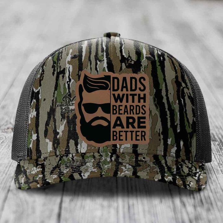 Dads With Beards Are Better - Leather Patch Hat - Dark Brown to Black Patch - Richardson 112PFP Snapback Trucker Hat