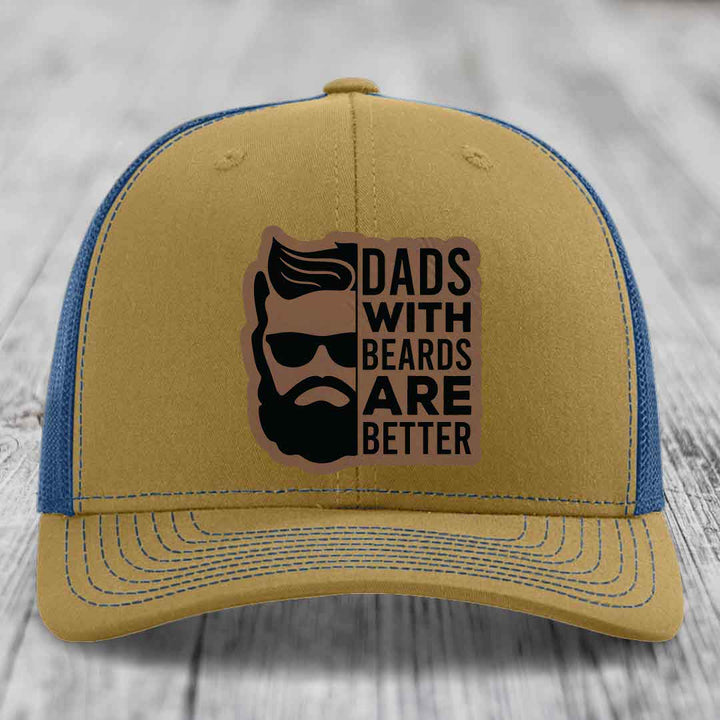 Dads With Beards Are Better - Leather Patch Hat - Dark Brown to Black Patch - Richardson 112 Snapback Trucker Hat
