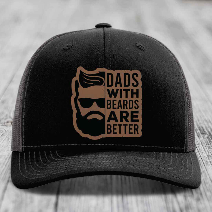 Dads With Beards Are Better - Leather Patch Hat - Dark Brown to Black Patch - Richardson 112 Snapback Trucker Hat