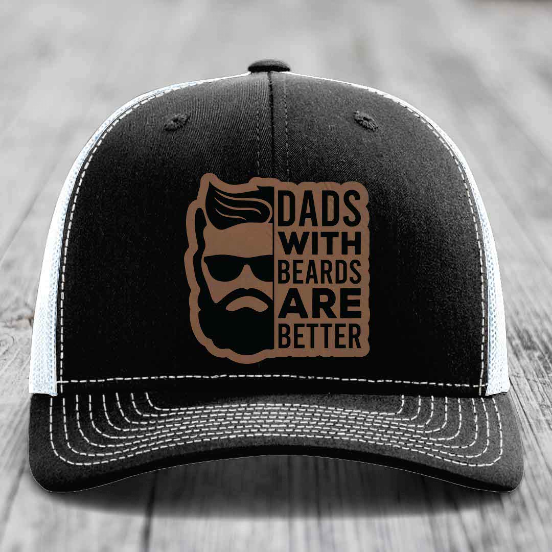 Dads With Beards Are Better - Leather Patch Hat - Dark Brown to Black Patch - Richardson 112 Snapback Trucker Hat