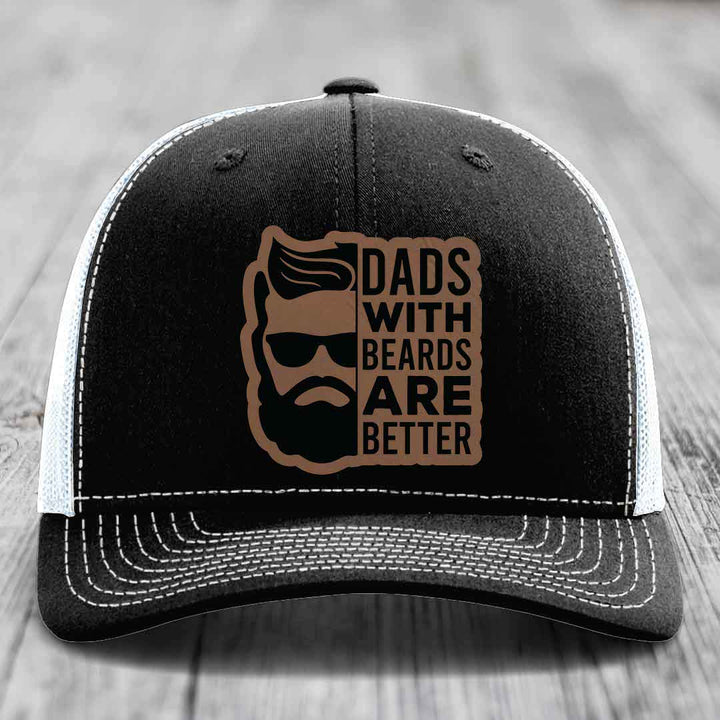 Dads With Beards Are Better - Leather Patch Hat - Dark Brown to Black Patch - Richardson 112 Snapback Trucker Hat