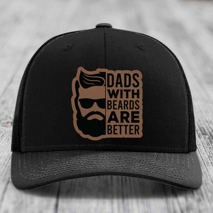 Dads With Beards Are Better - Leather Patch Hat - Dark Brown to Black Patch - Richardson 112 Snapback Trucker Hat