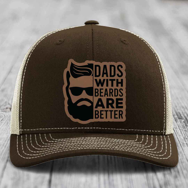 Dads With Beards Are Better - Leather Patch Hat - Dark Brown to Black Patch - Richardson 112 Snapback Trucker Hat
