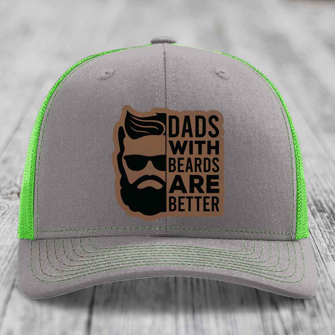Dads With Beards Are Better - Leather Patch Hat - Dark Brown to Black Patch - Richardson 112 Snapback Trucker Hat