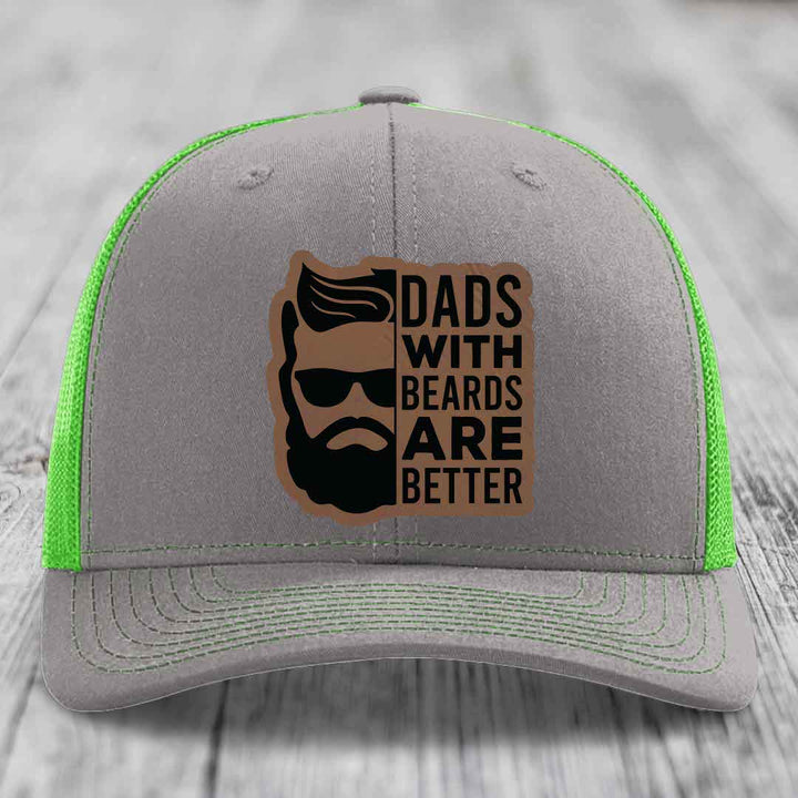 Dads With Beards Are Better - Leather Patch Hat - Dark Brown to Black Patch - Richardson 112 Snapback Trucker Hat