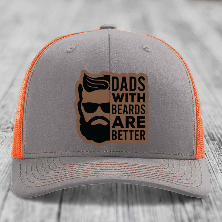Dads With Beards Are Better - Leather Patch Hat - Dark Brown to Black Patch - Richardson 112 Snapback Trucker Hat
