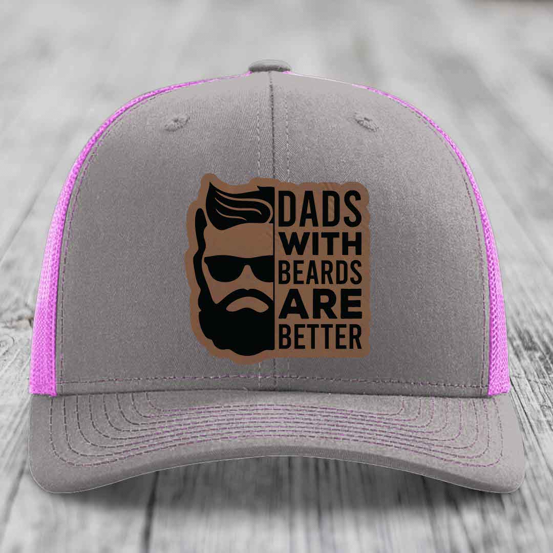 Dads With Beards Are Better - Leather Patch Hat - Dark Brown to Black Patch - Richardson 112 Snapback Trucker Hat