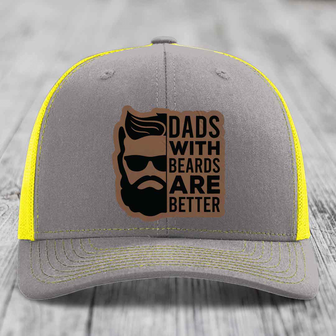 Dads With Beards Are Better - Leather Patch Hat - Dark Brown to Black Patch - Richardson 112 Snapback Trucker Hat