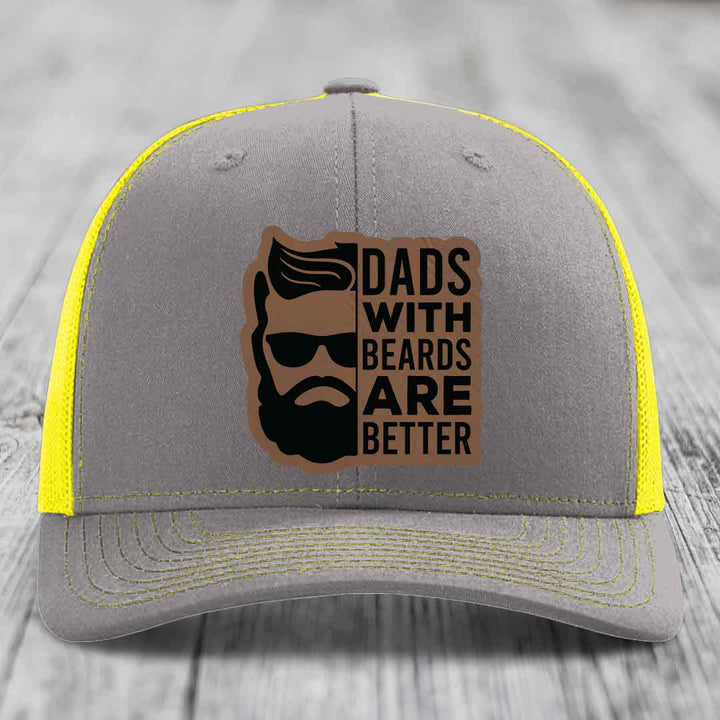 Dads With Beards Are Better - Leather Patch Hat - Dark Brown to Black Patch - Richardson 112 Snapback Trucker Hat