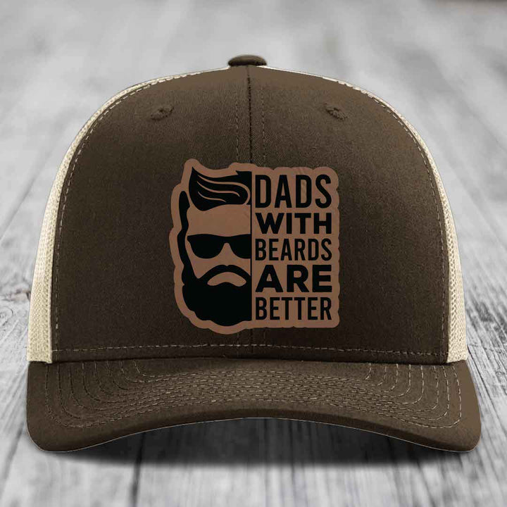 Dads With Beards Are Better - Leather Patch Hat - Dark Brown to Black Patch - Richardson 112 Snapback Trucker Hat