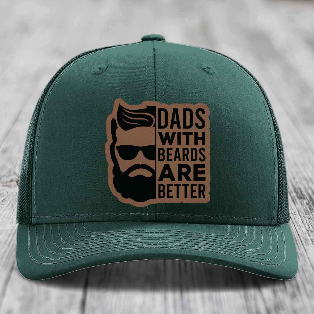 Dads With Beards Are Better - Leather Patch Hat - Dark Brown to Black Patch - Richardson 112 Snapback Trucker Hat