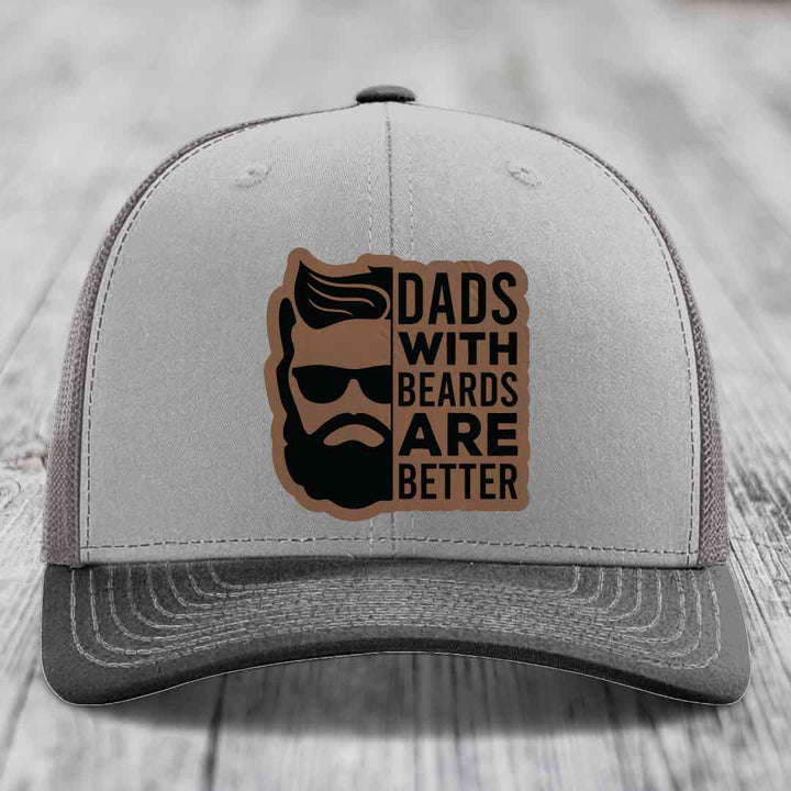Dads With Beards Are Better - Leather Patch Hat - Dark Brown to Black Patch - Richardson 112 Snapback Trucker Hat