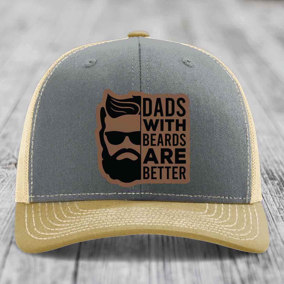 Dads With Beards Are Better - Leather Patch Hat - Dark Brown to Black Patch - Richardson 112 Snapback Trucker Hat