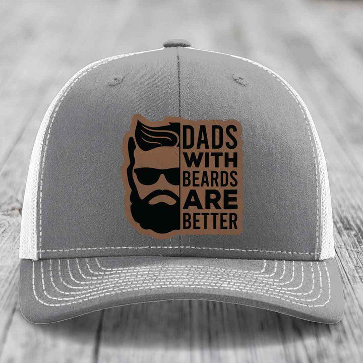Dads With Beards Are Better - Leather Patch Hat - Dark Brown to Black Patch - Richardson 112 Snapback Trucker Hat