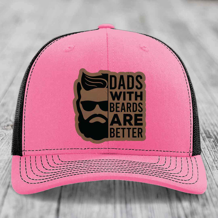 Dads With Beards Are Better - Leather Patch Hat - Dark Brown to Black Patch - Richardson 112 Snapback Trucker Hat