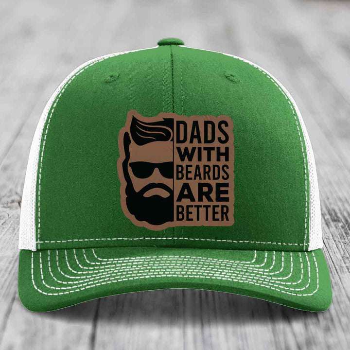Dads With Beards Are Better - Leather Patch Hat - Dark Brown to Black Patch - Richardson 112 Snapback Trucker Hat