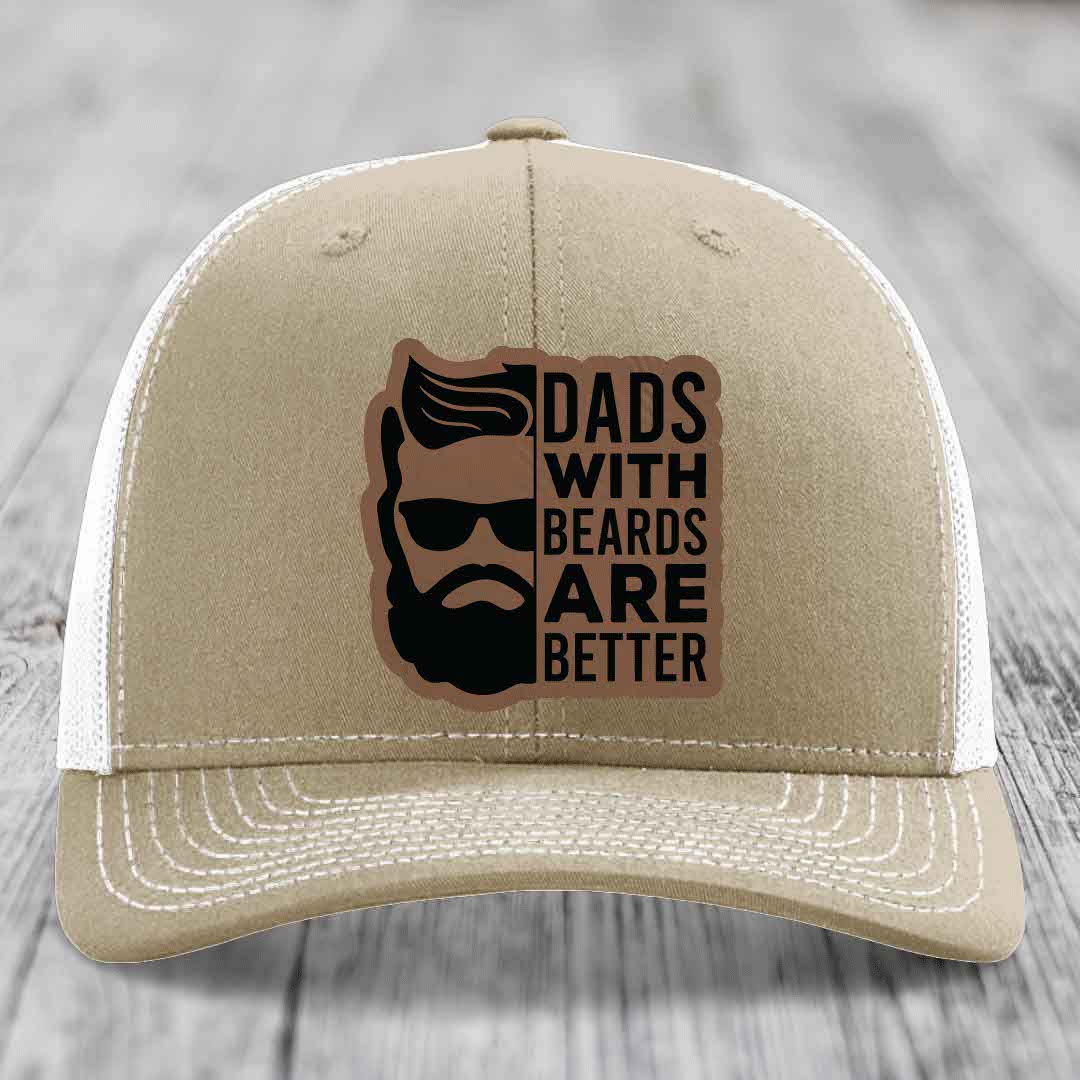 Dads With Beards Are Better - Leather Patch Hat - Dark Brown to Black Patch - Richardson 112 Snapback Trucker Hat
