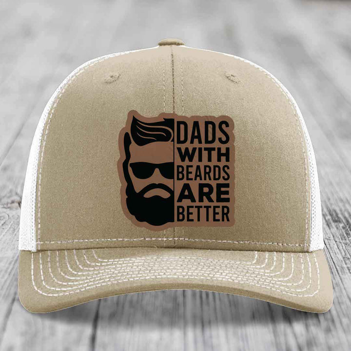 Dads With Beards Are Better - Leather Patch Hat - Dark Brown to Black Patch - Richardson 112 Snapback Trucker Hat