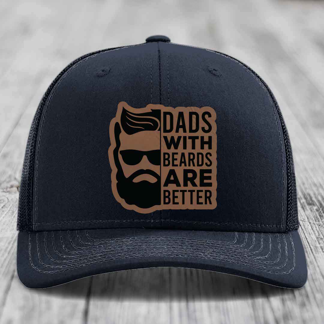 Dads With Beards Are Better - Leather Patch Hat - Dark Brown to Black Patch - Richardson 112 Snapback Trucker Hat