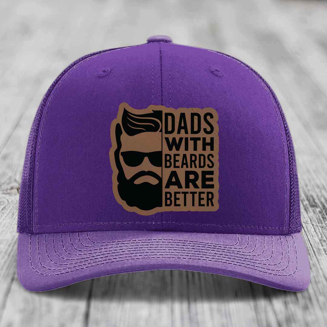 Dads With Beards Are Better - Leather Patch Hat - Dark Brown to Black Patch - Richardson 112 Snapback Trucker Hat
