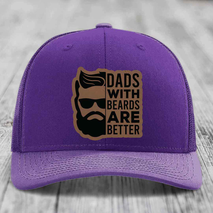 Dads With Beards Are Better - Leather Patch Hat - Dark Brown to Black Patch - Richardson 112 Snapback Trucker Hat