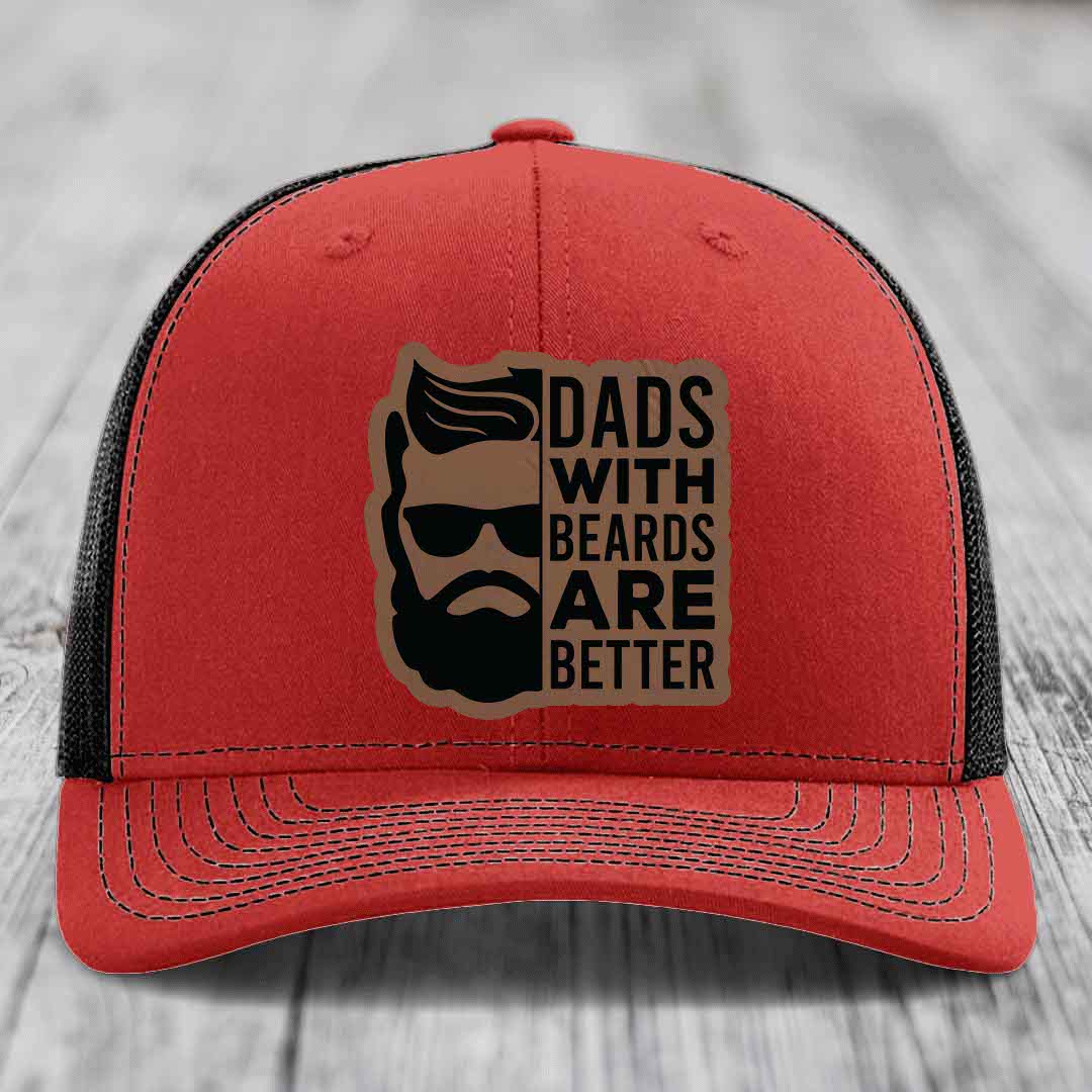 Dads With Beards Are Better - Leather Patch Hat - Dark Brown to Black Patch - Richardson 112 Snapback Trucker Hat
