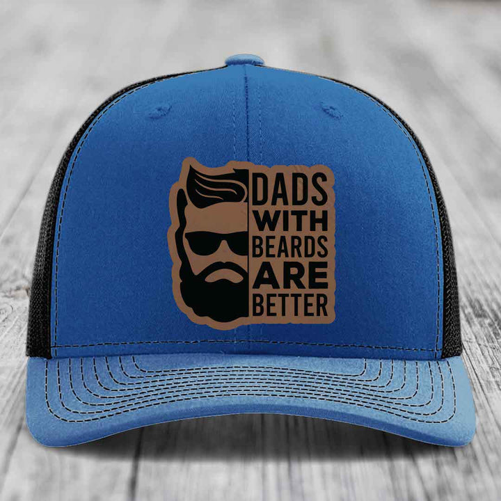 Dads With Beards Are Better - Leather Patch Hat - Dark Brown to Black Patch - Richardson 112 Snapback Trucker Hat