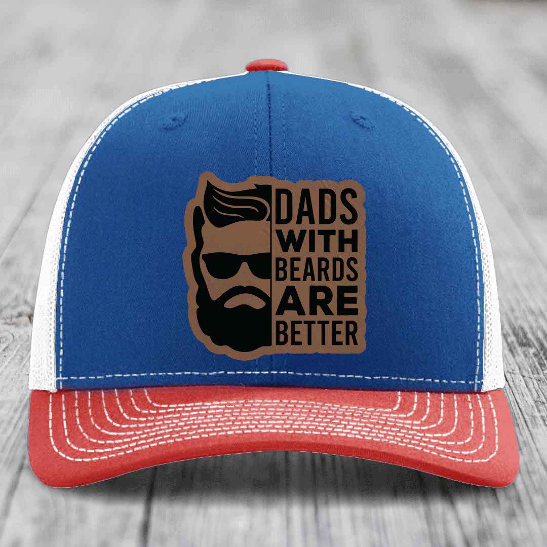 Dads With Beards Are Better - Leather Patch Hat - Dark Brown to Black Patch - Richardson 112 Snapback Trucker Hat