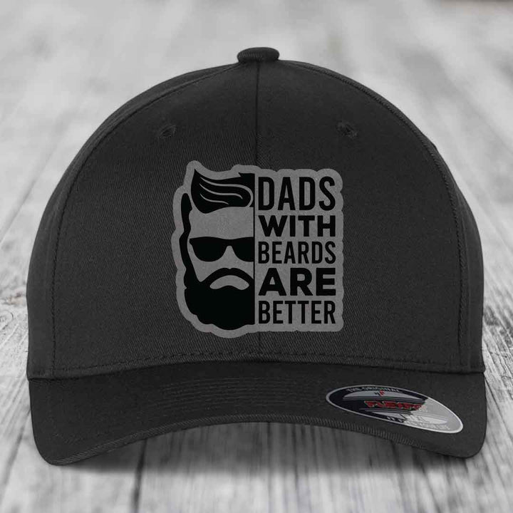 Dads With Beards Are Better - Leather Patch Hat - Grey to Black Patch - Flexfit 6277 Fitted Hat