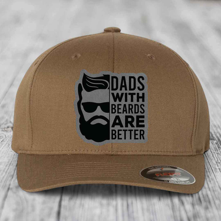 Dads With Beards Are Better - Leather Patch Hat - Grey to Black Patch - Flexfit 6277 Fitted Hat