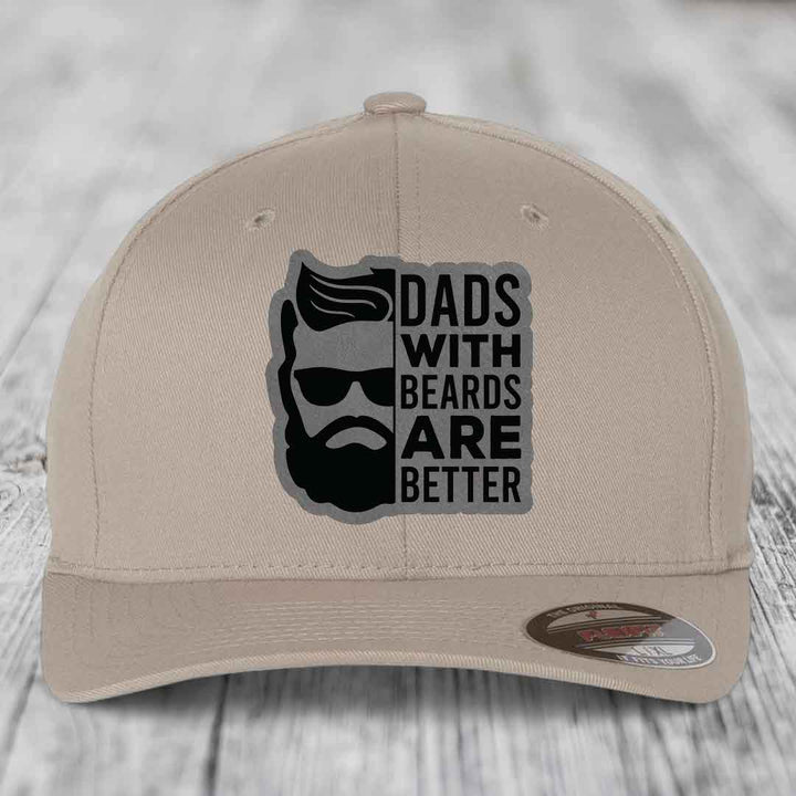 Dads With Beards Are Better - Leather Patch Hat - Grey to Black Patch - Flexfit 6277 Fitted Hat