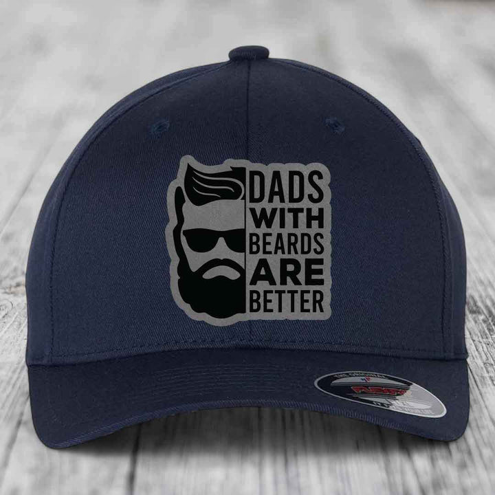 Dads With Beards Are Better - Leather Patch Hat - Grey to Black Patch - Flexfit 6277 Fitted Hat