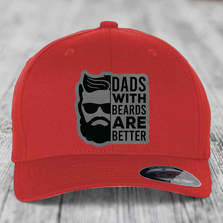 Dads With Beards Are Better - Leather Patch Hat - Grey to Black Patch - Flexfit 6277 Fitted Hat